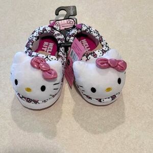 Hello Kitty Girls Plush Slippers Size 7/8 Pink Glitter Bow White Sanrio NWT